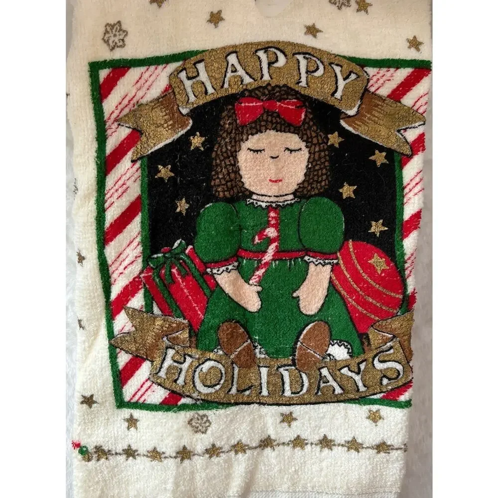 Vintage Happy Holidays Christmas Kitchen Towel, Pot Holder, and‎ Hanger NEW